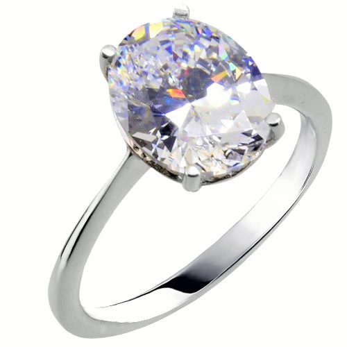 Μονόπετρο με οβάλ ζιργκόν από λευκό χρυσό Κ14 