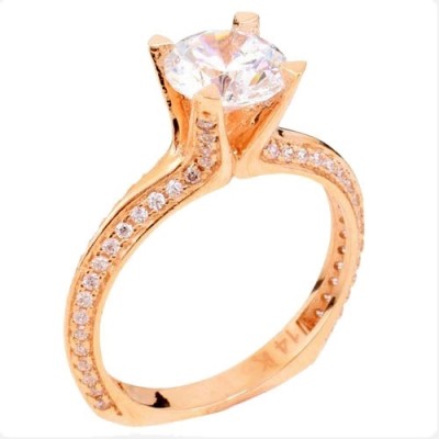 Ροζ χρυσό μονόπετρο δαχτυλίδι Κ14 με ζιργκόν