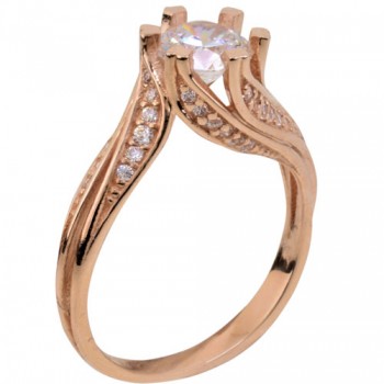 Ροζ χρυσό μονόπετρο δαχτυλίδι Κ9 με ζιργκόν