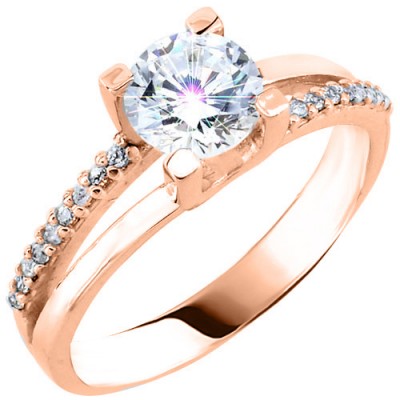 Ροζ χρυσό μονόπετρο δαχτυλίδι Κ14 με ζιργκόν