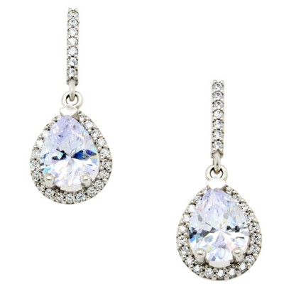 Λευκόχρυσα νυφικά σκουλαρίκια σταγόνες Κ14 με ζιργκόν