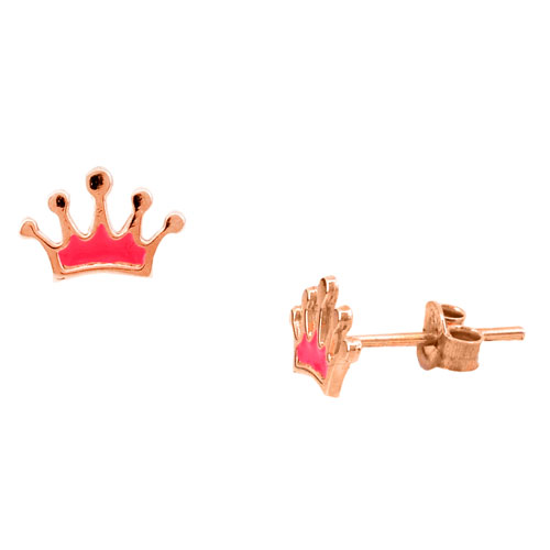 Ροζ χρυσά σκουλαρίκια κορώνες Κ9