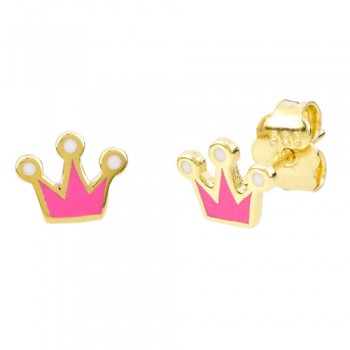 Χρυσά παιδικά σκουλαρίκια κορώνες Κ14