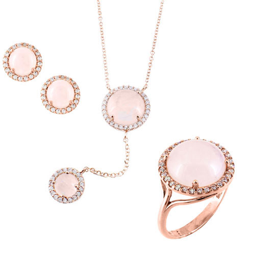 Σετ από ροζ χρυσό Κ14 με ορυκτό χαλαζία και ζιργκόν