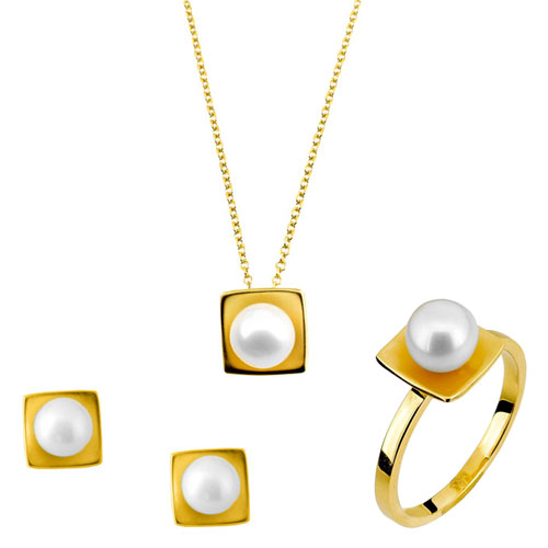 Mini set από κίτρινο χρυσό Κ14 με μαργαριτάρια