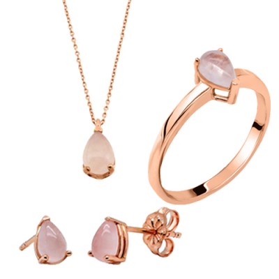 Ροζ χρυσό mini set κοσμημάτων Κ14 με χαλαζία