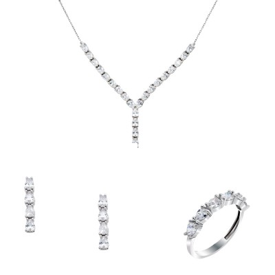 Λευκόχρυσο σετ κοσμημάτων Κ14 με κολιέ, σκουλαρίκια, δαχτυλίδι