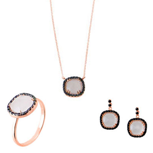 Mini set από ροζ χρυσό Κ14 με χαλαζίες και ζιργκόν