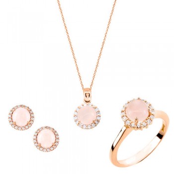 Ροζ χρυσό mini set Κ14 με χαλαζία