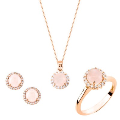 Ροζ χρυσό mini set Κ14 με χαλαζία