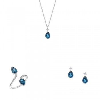 Λευκόχρυσο σετ κοσμημάτων Κ18 με κολιέ, σκουλαρίκια, δαχτυλίδι