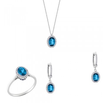 Λευκόχρυσο σετ κοσμημάτων Κ18 με London Blue Topaz και brilliant