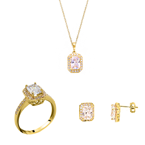 Χρυσό σετ κοσμημάτων Κ14 με σκουλαρίκια, μενταγιόν, δαχτυλίδι