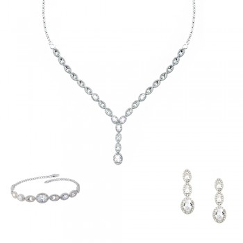 Λευκόχρυσο σετ νυφικών κοσμημάτων Κ14 με κολιέ, σκουλαρίκια, βραχιόλι