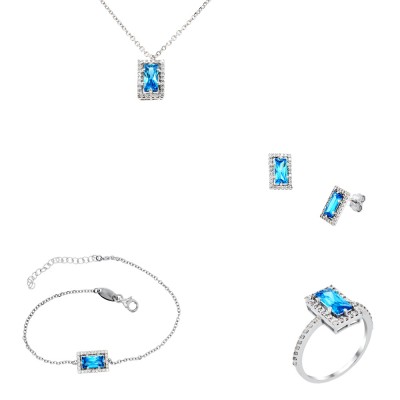 Λευκόχρυσο σετ κοσμημάτων με κολιέ, δαχτυλίδι, σκουλαρίκια, βραχιόλι