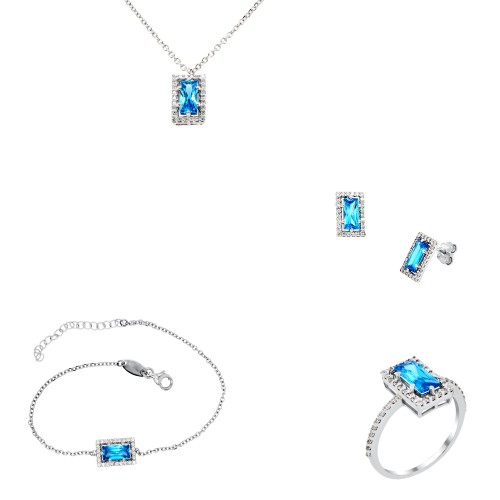 Λευκόχρυσο σετ κοσμημάτων με κολιέ, δαχτυλίδι, σκουλαρίκια, βραχιόλι