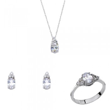 Λευκόχρυσο σετ κοσμημάτων Κ14 με κολιέ, σκουλαρίκια, δαχτυλίδι