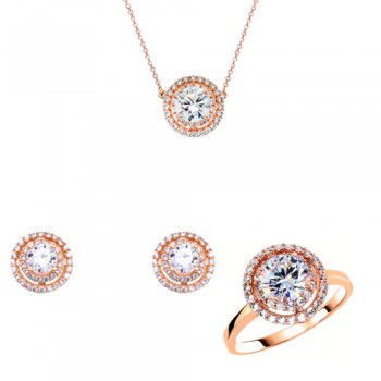 Ροζ χρυσό σετ κοσμημάτων Κ14 με κολιέ, σκουλαρίκια και δαχτυλιδι