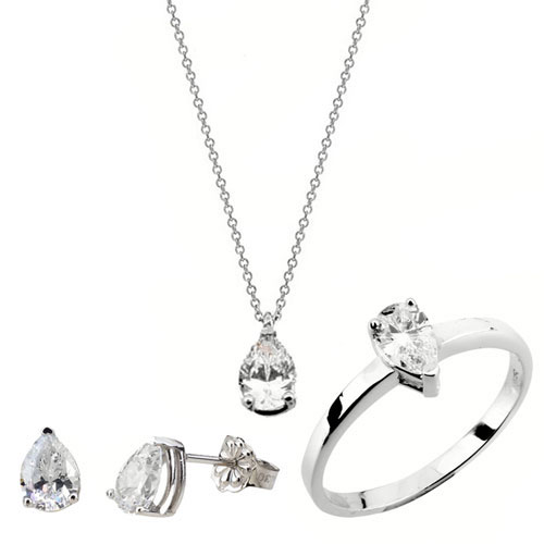 Mini set από λευκό χρυσό Κ14 με ζιργκόν