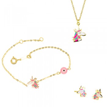 Παιδικό χρυσό σετ κοσμημάτων μονόκερος Κ14