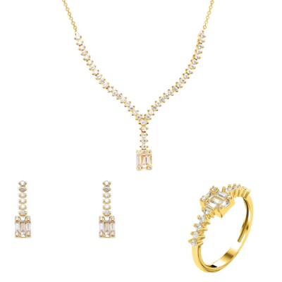 Χρυσό σετ κοσμημάτων Κ14 με κολιέ, σκουλαρίκια, δαχτυλίδι