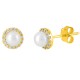 Χρυσά σκουλαρίκια ροζέτες Κ14 με μαργαριτάρια
