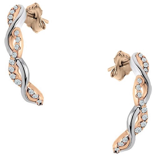 Ροζ χρυσά κρεμαστά σκουλαρίκια Κ14 με ζιργκόν