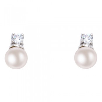 Λευκόχρυσα σκουλαρίκια Κ14 με μαργαριτάρια και ζιργκόν