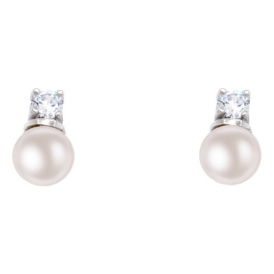 Λευκόχρυσα σκουλαρίκια Κ14 με μαργαριτάρια και ζιργκόν