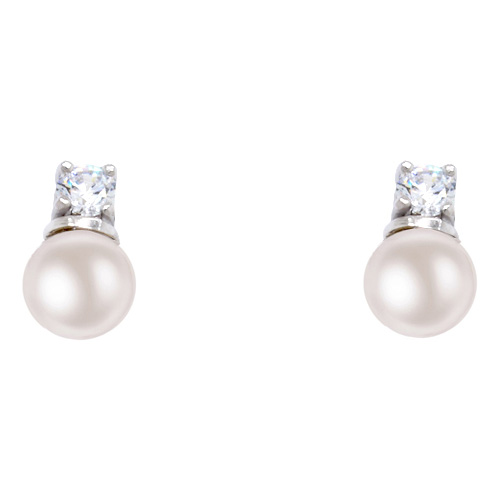 Λευκόχρυσα σκουλαρίκια Κ14 με μαργαριτάρια και ζιργκόν