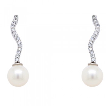 Νυφικά λευκόχρυσα σκουλαρίκια Κ14 με μαργαριτάρια