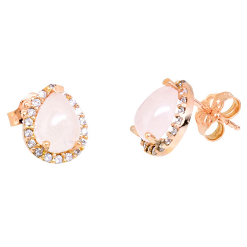 Ροζ χρυσά σκουλαρίκια σταγόνες Κ14 με χαλαζία