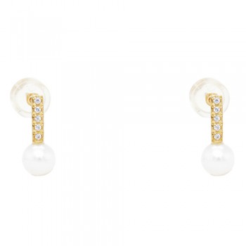 Χρυσά ημικρεμαστά σκουλαρίκια Κ14 με μαργαριτάρια