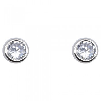 Λευκόχρυσα μονόπετρα σκουλαρίκια Κ14 με ζιργκόν