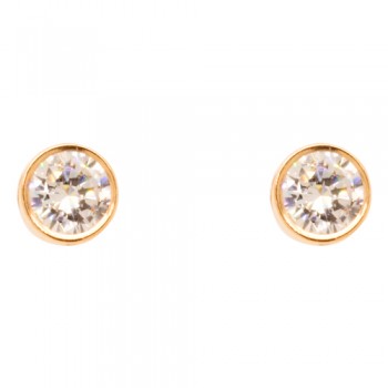 Μονόπετρα ροζ χρυσά σκουλαρίκια Κ14 με ζιργκόν