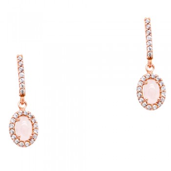 Ροζ χρυσά κρεμαστά σκουλαρίκια Κ14 με χαλαζία