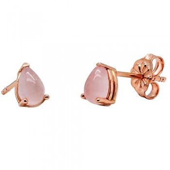 Ροζ χρυσά σκουλαρίκια σταγόνες Κ14 με χαλαζία