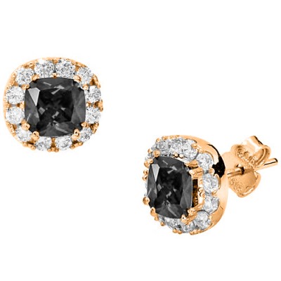 Ροζ χρυσά σκουλαρίκια Cushion Κ14 με ζιργκόν