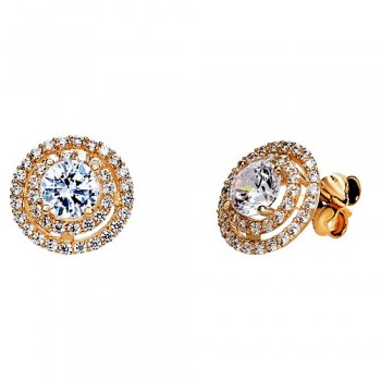 Χρυσά σκουλαρίκια ροζέτες Κ14 με ζιργκόν