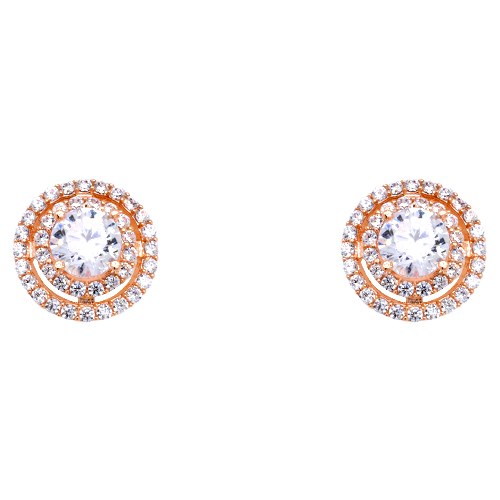 Ροζ χρυσά σκουλαρίκια ροζέτες Κ14 με ζιργκόν