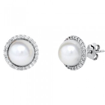 Νυφικά λευκόχρυσα σκουλαρίκια Κ14 με μαργαριτάρια