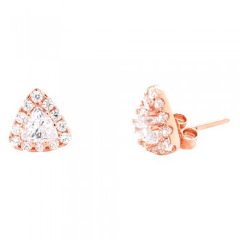 Ροζ χρυσά σκουλαρίκια τρίγωνα Κ14 με ζιργκόν