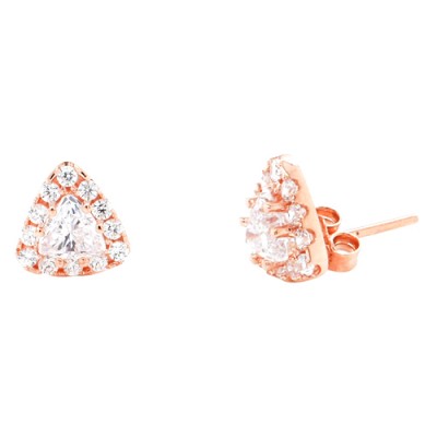 Ροζ χρυσά σκουλαρίκια τρίγωνα Κ14 με ζιργκόν