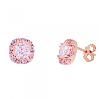 Ροζ χρυσά σκουλαρίκια cushion Κ14 με ζιργκόν