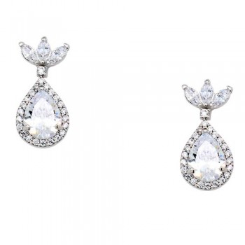 Λευκόχρυσα νυφικά σκουλαρίκια σταγόνες Κ14 με ζιργκόν