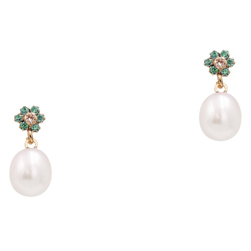 Χρυσά σκουλαρίκια λουλούδια Κ14 με μαργαριτάρια