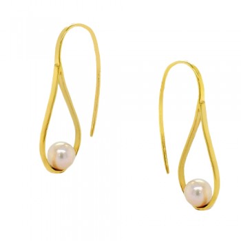 Χρυσά κρεμαστά σκουλαρίκια σταγόνες Κ14 με μαργαριτάρια