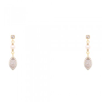 Χρυσά κρεμαστά σκουλαρίκια Κ14 με ζιργκόν