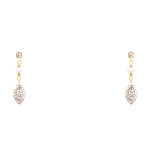 Χρυσά κρεμαστά σκουλαρίκια Κ14 με ζιργκόν