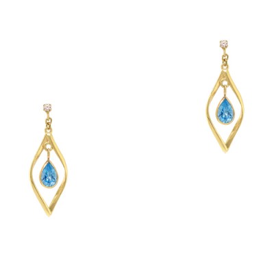 Χρυσά σκουλαρίκια σταγόνες Κ14 με ζιργκόν